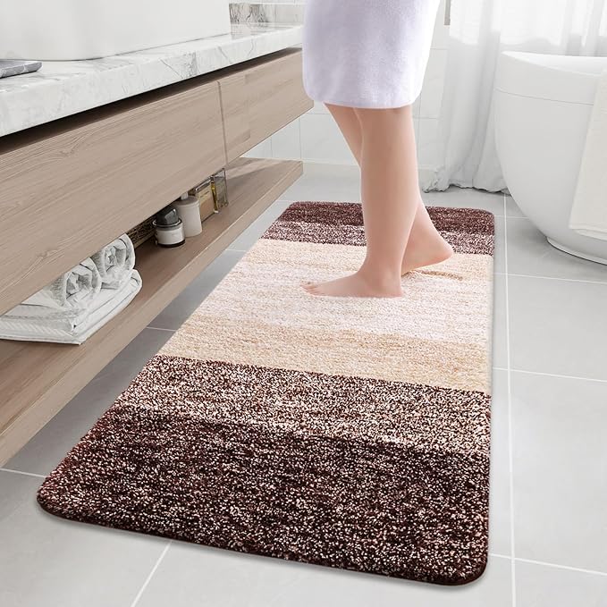 Arotive Microfiber Bathroom Rugs, Shaggy Soft and Absorbent Bath Rug, Non-Slip, Thick Plush Machine Washable Dry Bath Mats for Bathroom, Tub and Shower, 59x24, Brown, Rectangular