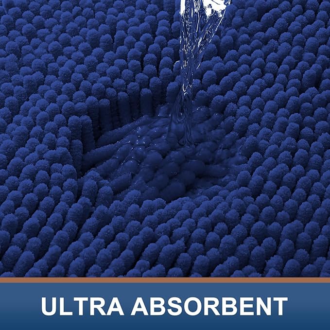 Smiry Luxury Chenille Bathroom Rugs 30x20, Extra Soft and Absorbent Shaggy Bath Mat, Machine Washable, Non-Slip Plush Carpet Runner for Tub, Shower, and Floor, Home Decor Accessories, Royal Blue