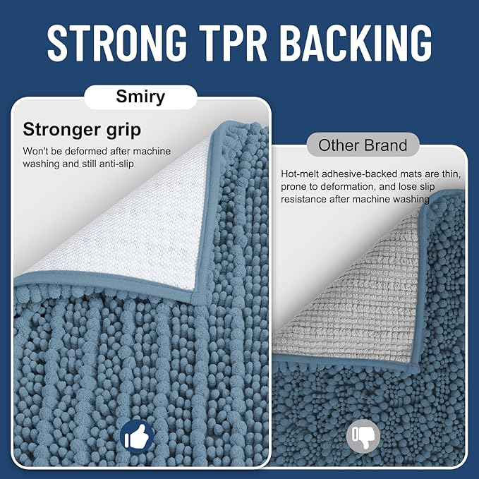 Smiry Bathroom Rugs Mat 59x24, Extra Soft Absorbent Chenille Bath Rugs, Non Slip Rubber Backing Machine Washable Quick Dry Bath Mats for Bathroom Floor, Tub, Shower, Home Accessories, Grayish Blue