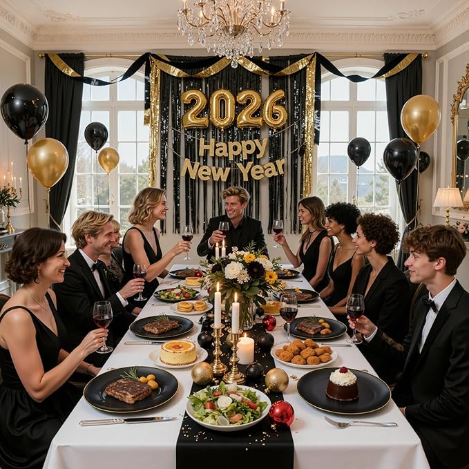 KIRE 100PCS Black and Gold Plates - Black Plastic Plates Disposable with Gold Rim for Halloween Party/Wedding/Birthday Include 50Pcs 10.25inch for Dinner and 50Pcs 7.5inch for Dessert/Salad