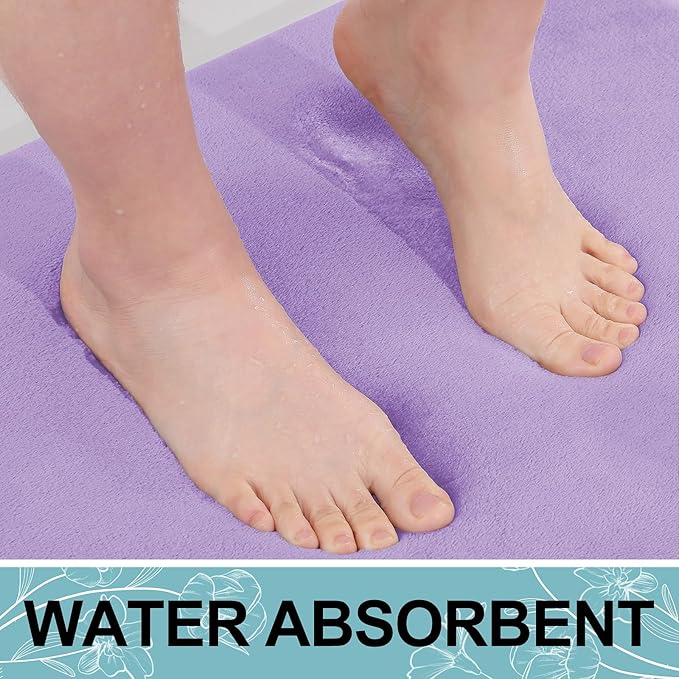 Smiry Memory Foam Bath Mat 47x17, Extra Soft and Absorbent Bathroom Mats, Non Slip Washable Carpet for Floor, Shower and Tub, Purple