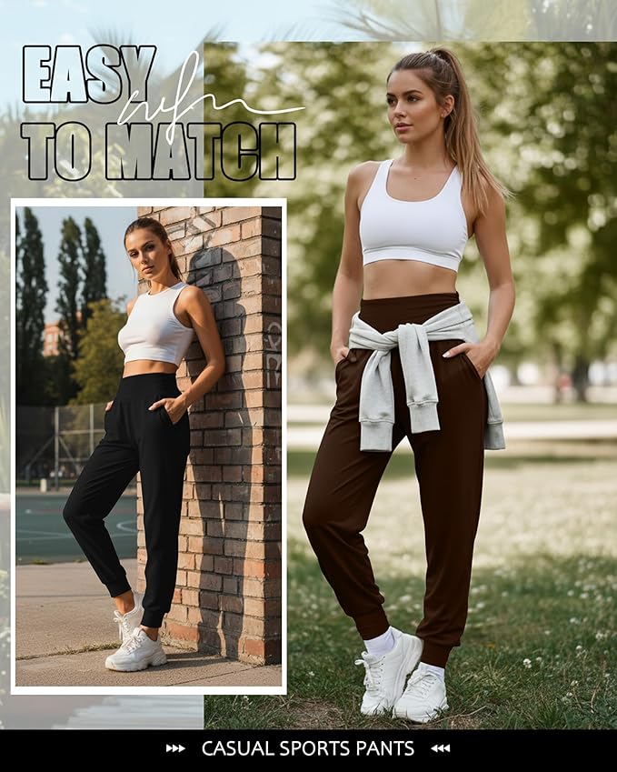 2 Pack Women's Yoga Joggers, Cozy Sweatpants with Pockets Casual Loose Comfy High Waisted Lounge Pants