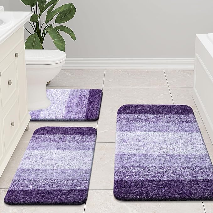 Arotive Microfiber Bathroom Rugs, Shaggy Soft and Absorbent Bath Rug, Non-Slip, Thick Plush Machine Washable Dry Bath Mats for Bathroom, Tub and Shower, 30x17, Dark Purple, Rectangular
