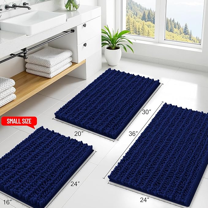 Smiry Bathroom Rugs Mat 34x21, Extra Soft Absorbent Chenille Bath Rugs, Non Slip Rubber Backing Machine Washable Quick Dry Bath Mats for Bathroom Floor, Tub, Shower, Home Decor Accessories, Navy Blue