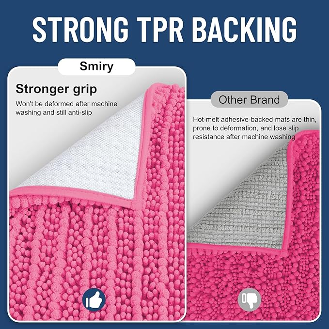 Smiry Bathroom Rugs Mat 36x24, Extra Soft Absorbent Chenille Bath Rugs, Non Slip Rubber Backing Machine Washable Quick Dry Bath Mats for Bathroom Floor, Tub, Shower, Home Decor Accessories, Hot Pink