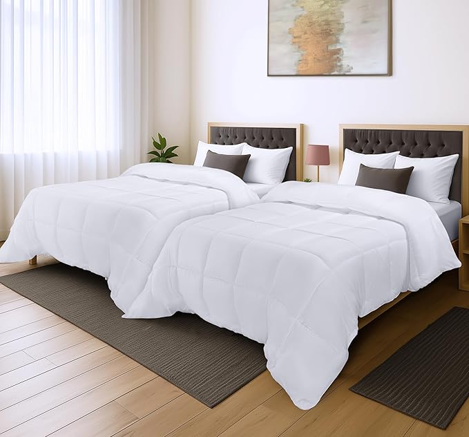 Utopia Bedding Comforter Duvet Insert, Quilted Comforter with Corner Tabs, Box Stitched Down Alternative Comforters Queen Size (White, Pack of 2)