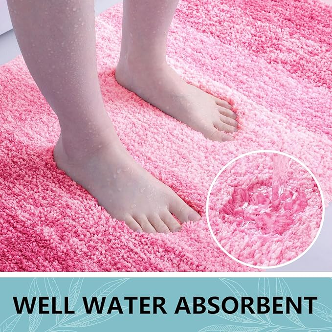 Arotive Microfiber Bathroom Rugs, Shaggy Soft and Absorbent Bath Rug, Non-Slip, Thick Plush Machine Washable Dry Bath Mats for Bathroom, Tub and Shower, 24x24, Pink, Round