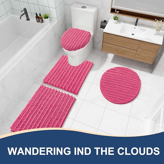 Arotive Luxury Chenille Bathroom Rug Mat, Extra Soft Thick Absorbent Shaggy Bath Rugs, Non-Slip Machine Wash Dry, Plush Bath Mats for Bathroom, Shower and Tub, 36x24, Deep Pink