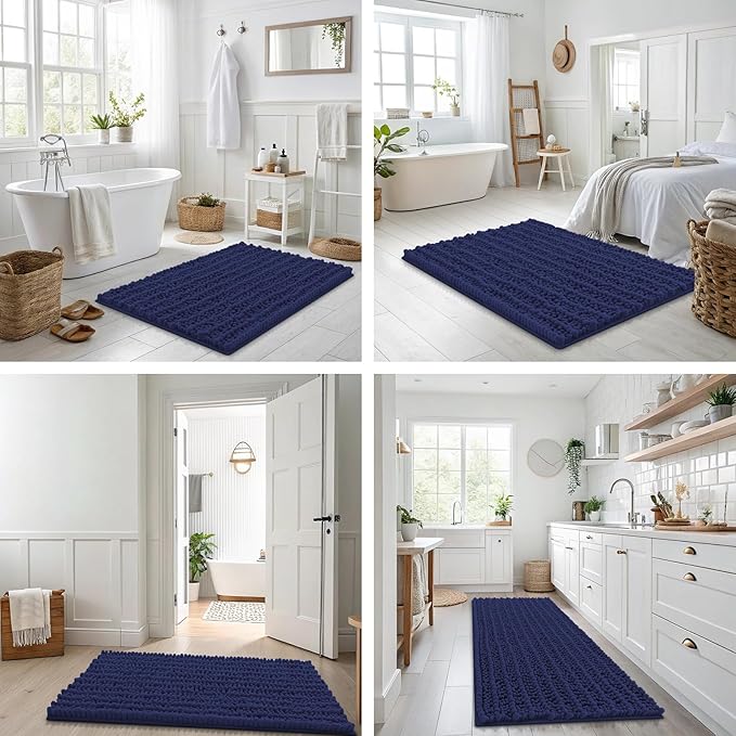 Smiry Bathroom Rugs Mat 30x20, Extra Soft Absorbent Chenille Bath Rugs, Non Slip Rubber Backing Machine Washable Quick Dry Bath Mats for Bathroom Floor, Tub, Shower, Home Decor Accessories, Deep Blue