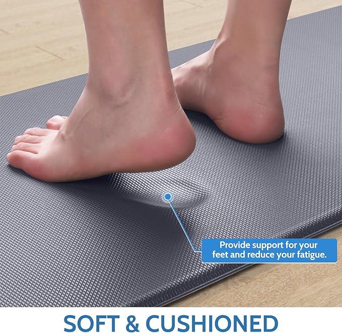 StepLively Kitchen Mat, 2 PCS Kitchen Rugs, Cushioned Kitchen Mats for Floor, Anti Fatigue Kitchen Rug Set, Non-Skid Standing Mat for Kitchen, Office, Sink, 17.3"x30"+17.3"x47", Grey