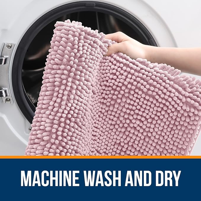 OLANLY Bathroom Rugs 30x20, Extra Soft Absorbent Chenille Bath Rugs, Rubber Backing Quick Dry, Machine Washable Bath Mats for Bathroom Floor, Tub and Shower, Home Decor Accessories, Dusty Rose
