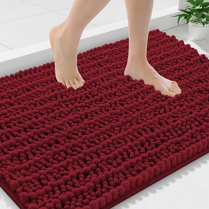 Smiry Bathroom Rugs Mat 36x24, Extra Soft Absorbent Chenille Bath Rugs, Non Slip Rubber Backing Machine Washable Quick Dry Bath Mats for Bathroom Floor, Tub, Shower, Home Decor Accessories, Red