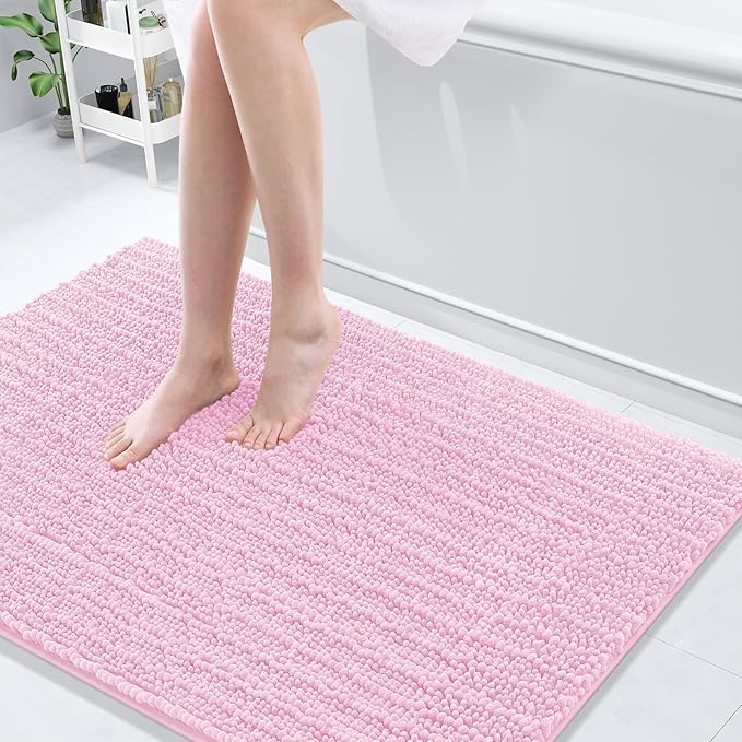 Arotive Luxury Chenille Bathroom Rug Mat, Extra Soft Thick Absorbent Shaggy Bath Rugs, Non-Slip Machine Wash Dry, Plush Bath Mats for Bathroom, Shower and Tub, 47x32, Pink