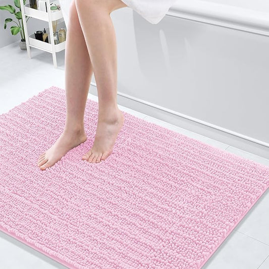 Arotive Luxury Chenille Bathroom Rug Mat, Extra Soft Thick Absorbent Shaggy Bath Rugs, Non-Slip Machine Wash Dry, Plush Bath Mats for Bathroom, Shower and Tub, 47x32, Pink