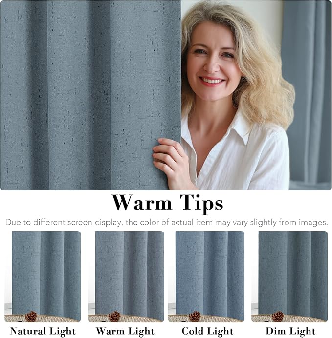 H.VERSAILTEX Linen Blackout Curtains 45 Inches Long 100% Blackout Thermal Insulated Textured Linen Look Curtain Draperies Anti-Rust Grommet, Energy Saving with White Liner, 2 Panels, Stone Blue