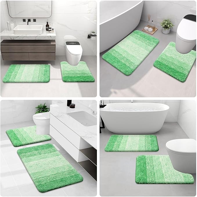Arotive Microfiber Bathroom Rugs, Shaggy Soft and Absorbent Bath Rug, Non-Slip, Thick Plush Machine Washable Dry Bath Mats for Bathroom, Tub and Shower, 44x24, Green, Rectangular
