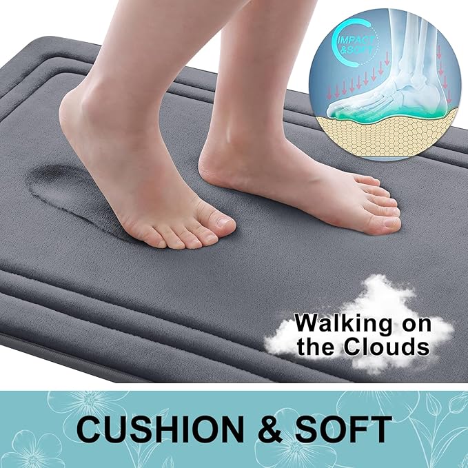 Grandaily Memory Foam Bath Mat Rug 47x24, Ultra Soft, Non-Slip and Absorbent Bathroom Rugs, Machine Wash Dry, Comfortable Bath Carpet for Bathroom Floor, Tub and Shower, Dark Grey