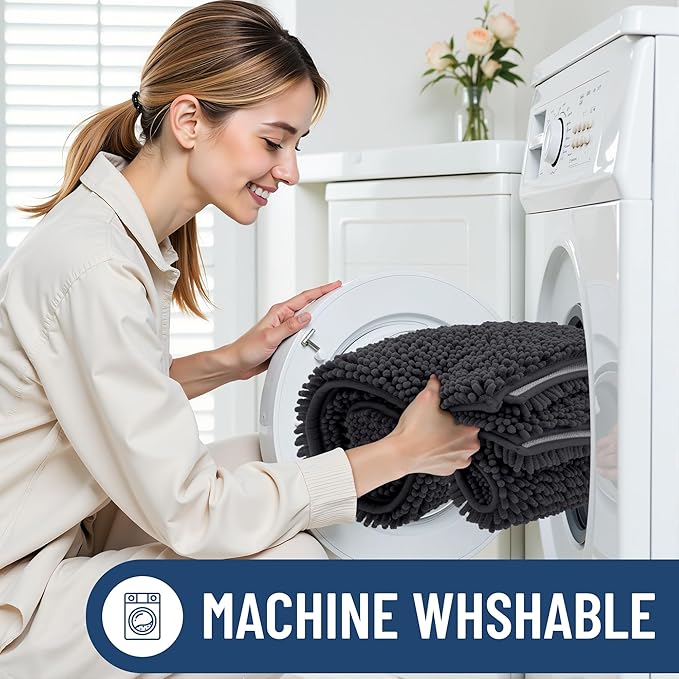 Smiry Luxury Chenille Bathroom Rugs 59x24, Extra Soft and Absorbent Shaggy Bath Mat, Machine Washable, Non-Slip Plush Carpet Runner for Tub, Shower, and Floor, Home Decor Accessories, Charcoal Grey