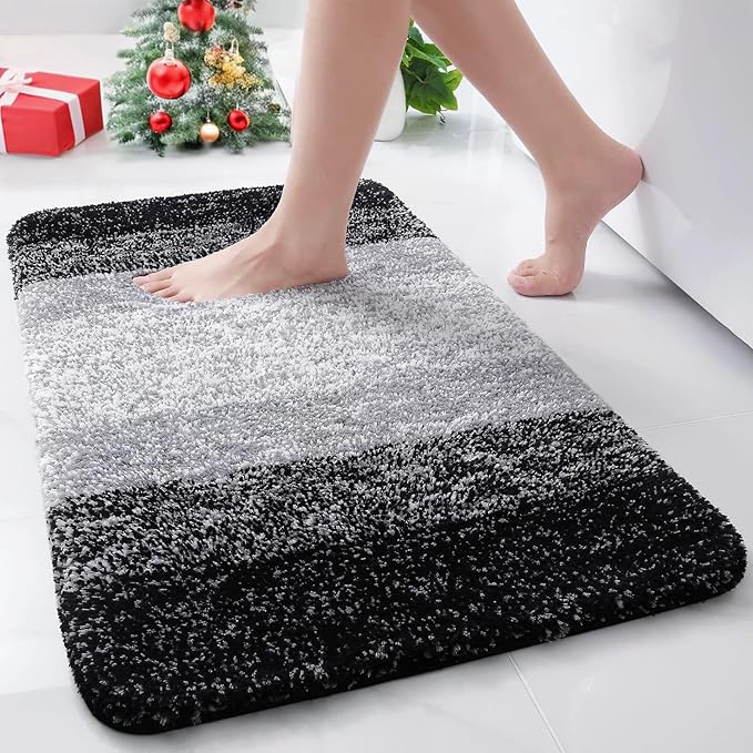 Arotive Microfiber Bathroom Rugs, Shaggy Soft and Absorbent Bath Rug, Non-Slip, Thick Plush Machine Washable Dry Bath Mats for Bathroom, Tub and Shower, 30x17, Black, Rectangular