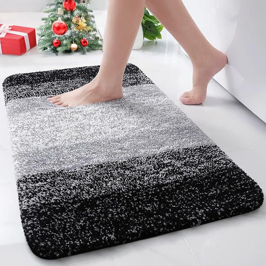 Arotive Microfiber Bathroom Rugs, Shaggy Soft and Absorbent Bath Rug, Non-Slip, Thick Plush Machine Washable Dry Bath Mats for Bathroom, Tub and Shower, 30x17, Black, Rectangular
