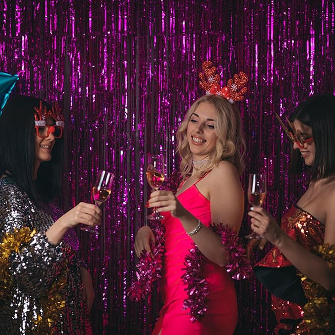 20 Pack Hot Pink Party Decorations - Tinsel Curtain Streamers Foil Fringe Backdrop for Birthday, Christmas, Bachelorette, Graduation, Fiesta Photo Booth