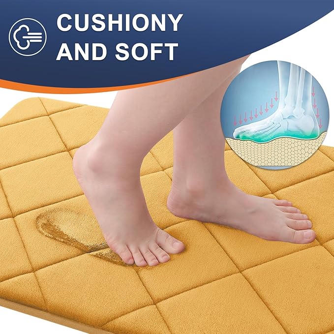 OLANLY Memory Foam Bath Mat 36x24, Ultra Soft and Absorbent Bathroom Rugs, Machine Washable, Comfortable Bath Carpet for Bathroom Floor, Tub and Shower, Yellow