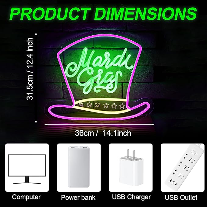 Mardi Gras Neon Sign Dimmable LED Sign, Mardi Gras Decorations Neon Light for Party Home Bedroom Wall Decor