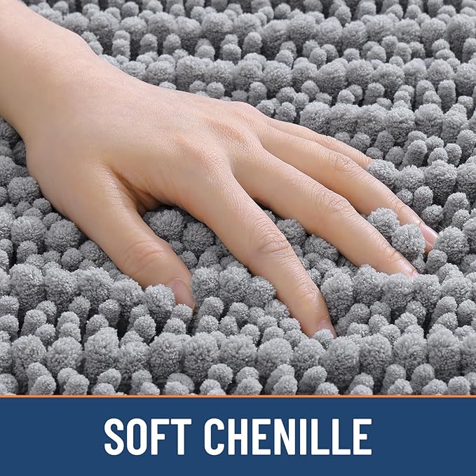 Smiry Bathroom Rugs Mat 48x32, Extra Soft Absorbent Chenille Bath Rugs, Non Slip Rubber Backing Machine Washable Quick Dry Bath Mats for Bathroom Floor, Tub, Shower, Home Decor Accessories, Grey