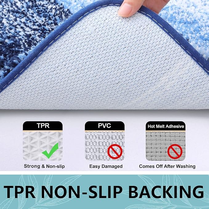 Arotive Microfiber Bathroom Rugs, Shaggy Soft and Absorbent Bath Rug, Non-Slip, Thick Plush Machine Washable Dry Bath Mats for Bathroom, Tub and Shower, 44x32, Blue, Rectangular