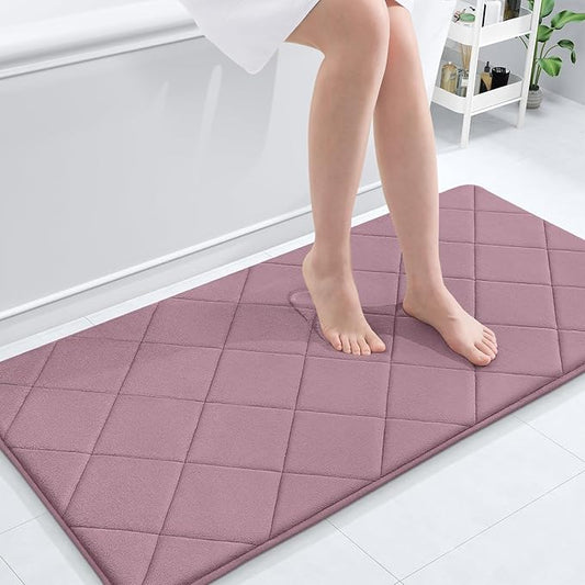 OLANLY Memory Foam Bath Mat 44x24, Ultra Soft and Absorbent Bathroom Rugs, Machine Washable, Comfortable Bath Carpet for Bathroom Floor, Tub and Shower, Deep Plum