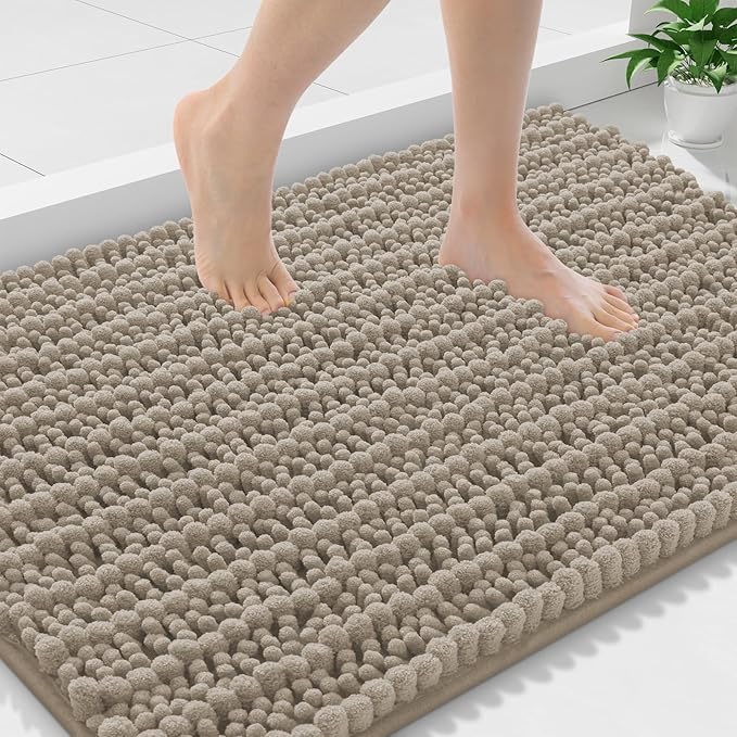 Smiry Bathroom Rugs Mat 36x24, Extra Soft Absorbent Chenille Bath Rugs, Non Slip Rubber Backing Machine Washable Quick Dry Bath Mats for Bathroom Floor, Tub, Shower, Home Decor Accessories, Latte