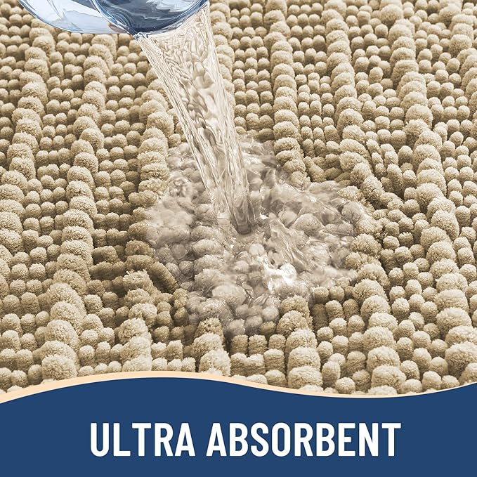 Arotive Luxury Chenille Bathroom Rug Mat, Extra Soft Thick Absorbent Shaggy Bath Rugs, Non-Slip Machine Wash Dry, Plush Bath Mats for Bathroom, Shower and Tub, 59x35, Beige