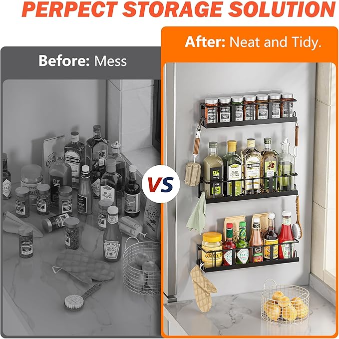 Wall Mounted Spice Rack Organizer (2 Pack) – Space Saving Kitchen Storage