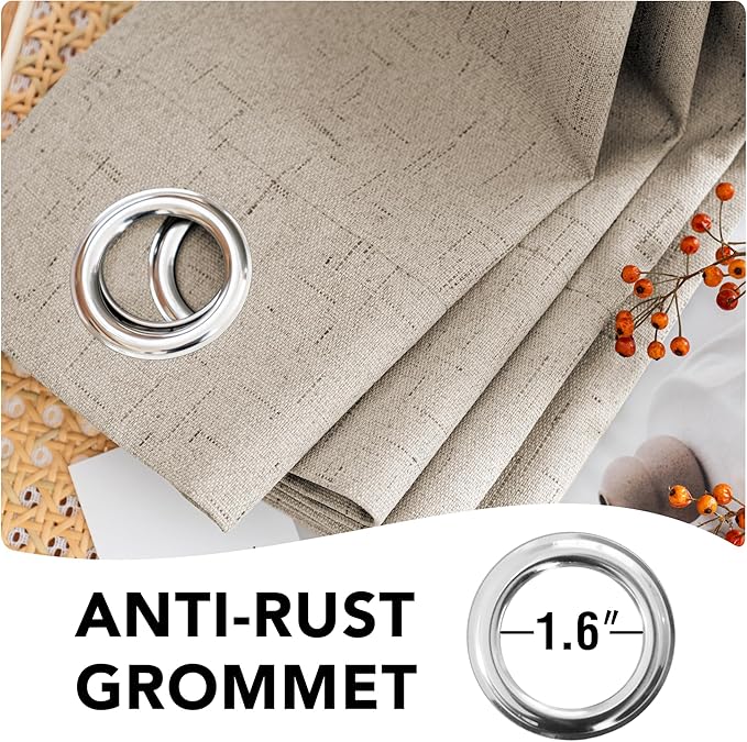 H.VERSAILTEX 100% Blackout Curtains for Bedroom Thermal Insulated Linen Textured Curtains Heat and Full Light Blocking Drapes Living Room Curtains 2 Panel Sets, Cobblestone, 52x45 Inch