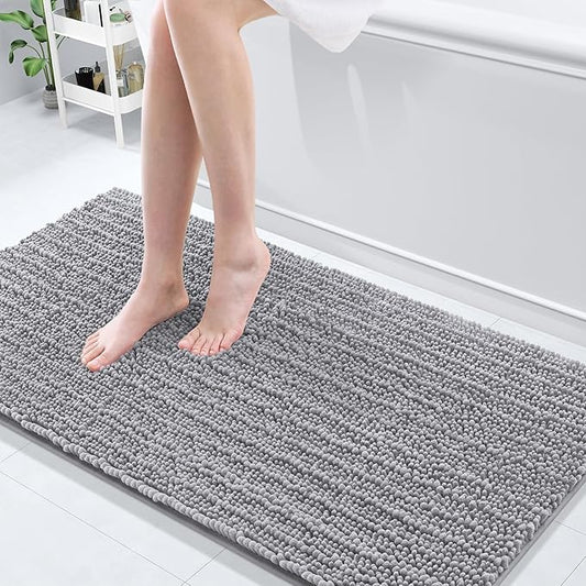Arotive Luxury Chenille Bathroom Rug Mat, Extra Soft Thick Absorbent Shaggy Bath Rugs, Non-Slip Machine Wash Dry, Plush Bath Mats for Bathroom, Shower and Tub, 60x24, Grey