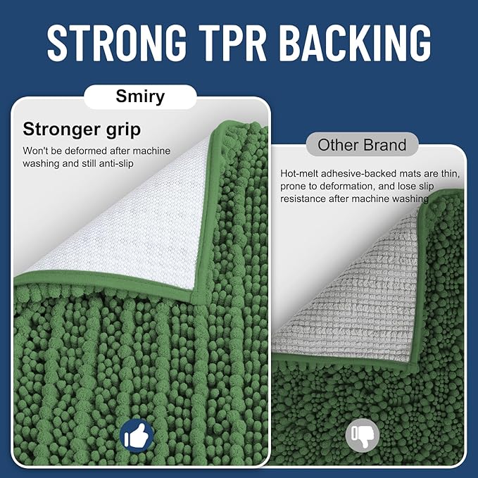 Smiry Bathroom Rugs Mat 36x24, Extra Soft Absorbent Chenille Bath Rugs, Non Slip Rubber Backing Machine Washable Quick Dry Bath Mats for Bathroom Floor, Tub, Shower, Home Accessories, Olive Green