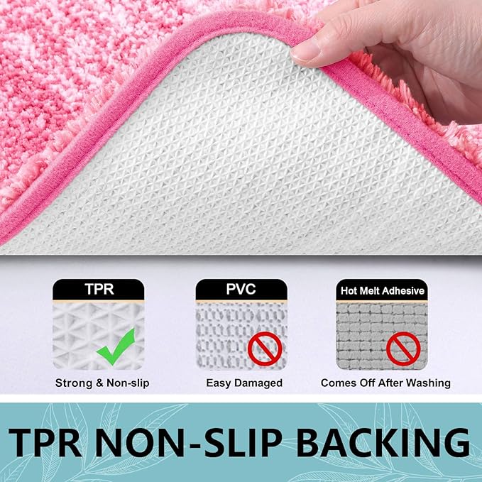 Arotive Microfiber Bathroom Rugs, Shaggy Soft and Absorbent Bath Rug, Non-Slip, Thick Plush Machine Washable Dry Bath Mats for Bathroom, Tub and Shower, 70x24, Pink, Rectangular