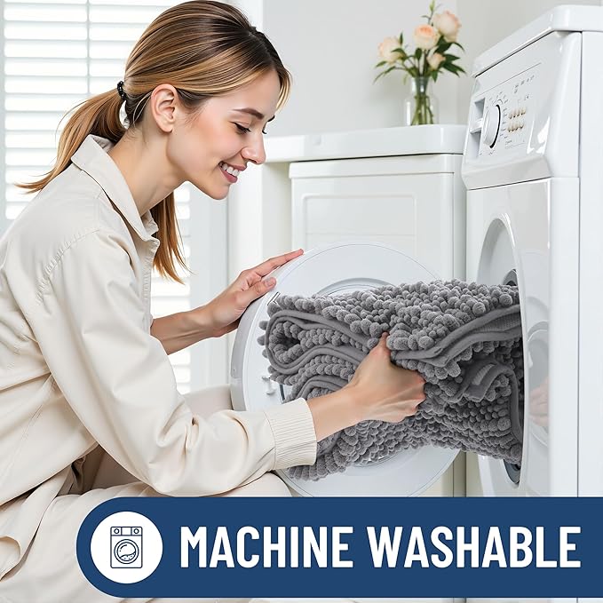 Smiry Bathroom Rugs Mat 40x32, Extra Soft Absorbent Chenille Bath Rugs, Non Slip Rubber Backing Machine Washable Quick Dry Bath Mats for Bathroom Floor, Tub, Shower, Home Decor Accessories, Grey
