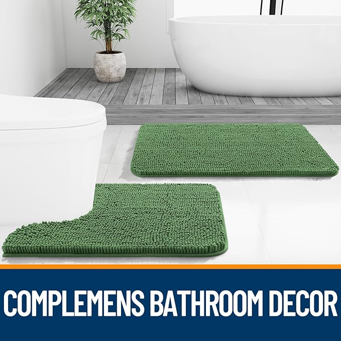 OLANLY Bathroom Rugs 44x24, Extra Soft Absorbent Chenille Bath Rugs, Rubber Backing Quick Dry, Machine Washable Bath Mats for Bathroom Floor, Tub and Shower, Home Decor Accessories, Olive Green