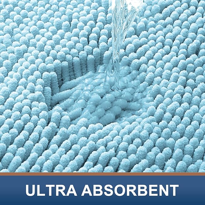 Smiry Luxury Chenille Bathroom Rugs 48x32, Extra Soft and Absorbent Shaggy Bath Mat, Machine Washable, Non-Slip Plush Carpet Runner for Tub, Shower, and Floor, Home Decor Accessories, Sky Blue