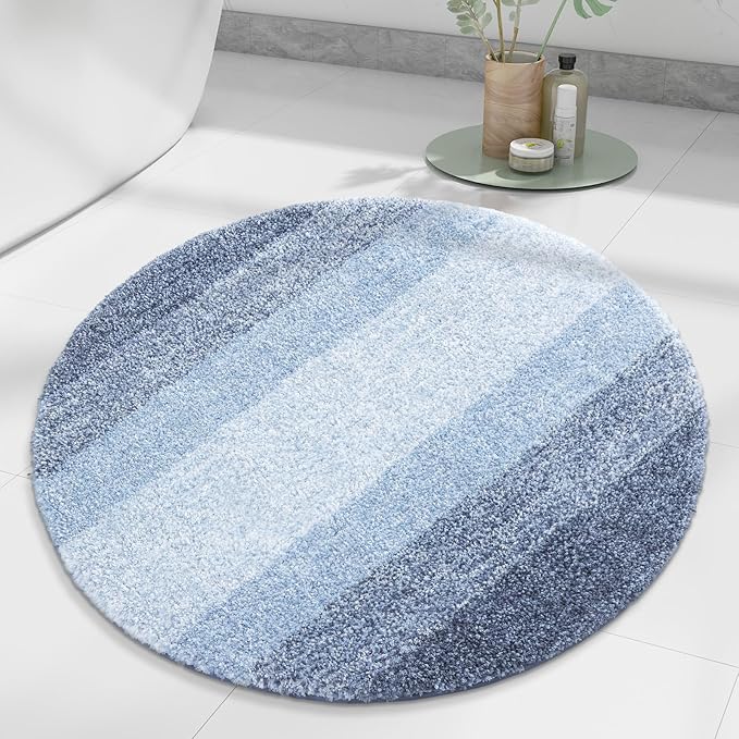 Arotive Microfiber Bathroom Rugs, Shaggy Soft and Absorbent Bath Rug, Non-Slip, Thick Plush Machine Washable Dry Bath Mats for Bathroom, Tub and Shower, 30x30, Light Blue, Round