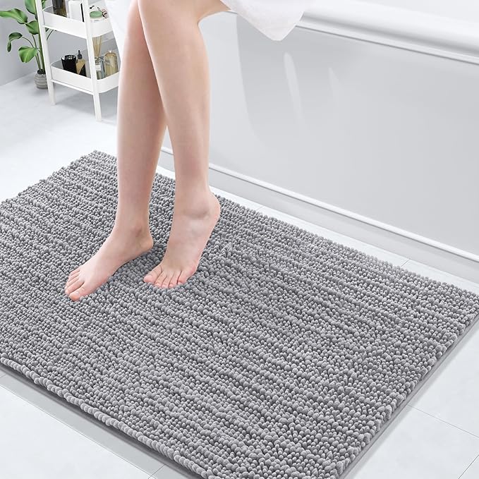 Arotive Luxury Chenille Bathroom Rug Mat, Extra Soft Thick Absorbent Shaggy Bath Rugs, Non-Slip Machine Wash Dry, Plush Bath Mats for Bathroom, Shower and Tub, 45x27, Grey