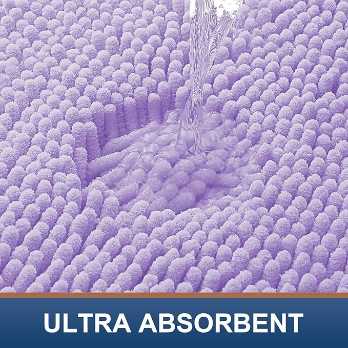 Smiry Luxury Chenille Bathroom Rugs 36x24, Extra Soft and Absorbent Shaggy Bath Mat, Machine Washable, Non-Slip Plush Carpet Runner for Tub, Shower, and Floor, Home Decor Accessories, Purple