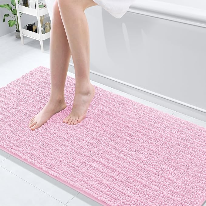 Arotive Luxury Chenille Bathroom Rug Mat, Extra Soft Thick Absorbent Shaggy Bath Rugs, Non-Slip Machine Wash Dry, Plush Bath Mats for Bathroom, Shower and Tub, 70x24, Pink