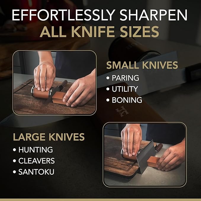 High Carbon Stainless Steel Rolling Knife Sharpener Kit – 400, 1000 & 3000 Grit Discs –15° & 20° Sharpening Angles – Professional & Home Kitchen Use – Restores Blunt Knives