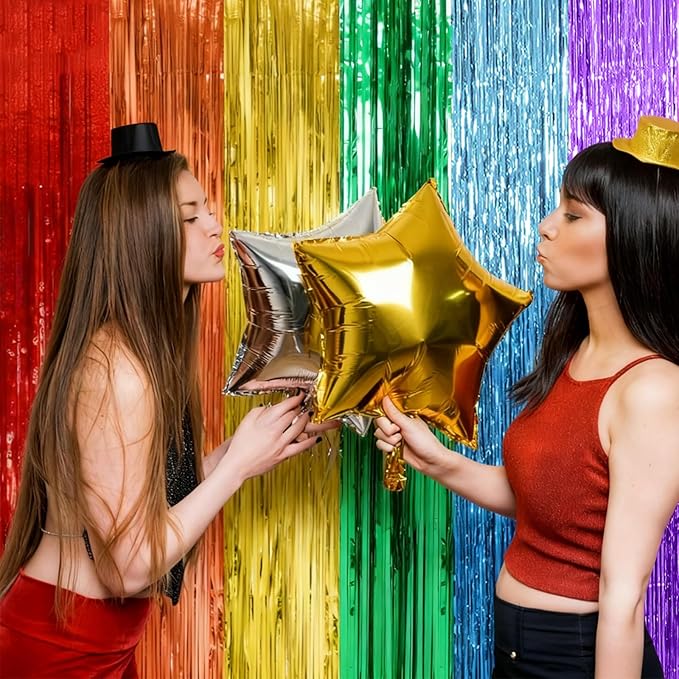 10 Pack Rainbow Backdrop Party Decorations Tinsel Curtain Party Streamer Foil Fringe Birthday Decorations Photo Booth Colorful Theme First Day of School Engagement Baby Shower Decor