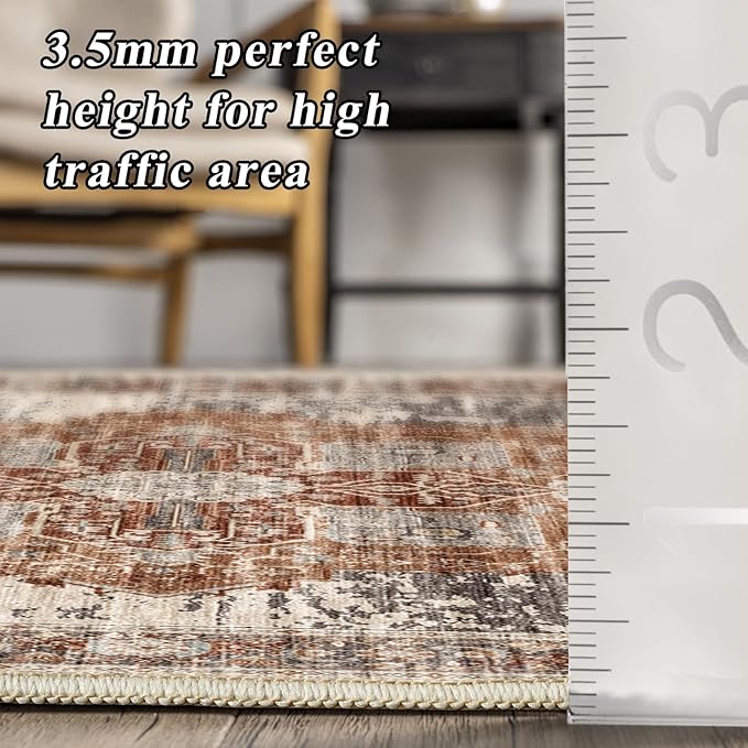 Living Room 4round Area Rugs - Boho Rugs for Bedroom Dining Room Stain Resistant Carpet Vintage Tribal Rugs for Kitchen Bathroom with Non Slip Backing Home Decor Floor Mat 4ft Brick