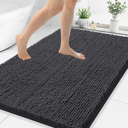 Smiry Luxury Chenille Bathroom Rugs 50x30, Extra Soft and Absorbent Shaggy Bath Mat, Machine Washable, Non-Slip Plush Carpet Runner for Tub, Shower, and Floor, Home Decor Accessories, Charcoal Grey