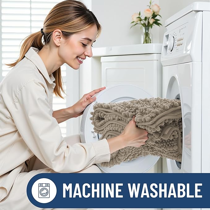 Smiry Bathroom Rugs Mat 30x20, Extra Soft Absorbent Chenille Bath Rugs, Non Slip Rubber Backing Machine Washable Quick Dry Bath Mats for Bathroom Floor, Tub, Shower, Home Decor Accessories, Latte