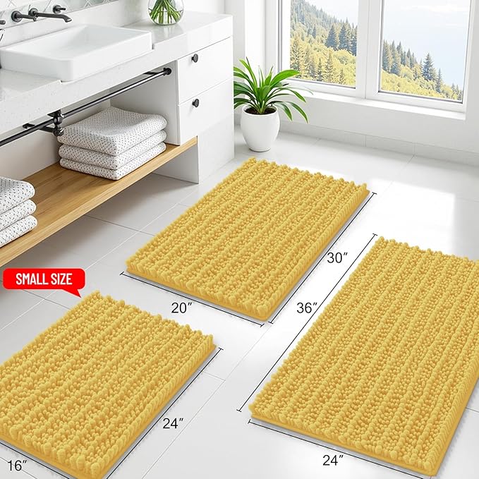 Smiry Bathroom Rugs Mat 44x24, Extra Soft Absorbent Chenille Bath Rugs, Non Slip Rubber Backing Machine Washable Quick Dry Bath Mats for Bathroom Floor, Tub, Shower, Home Decor Accessories, Yellow